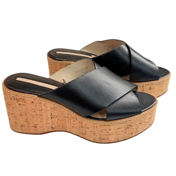 Zara Basic Collection Black Slip On Platform Cork Slide Sandals Women's EU 37 - Picture 3 of 17